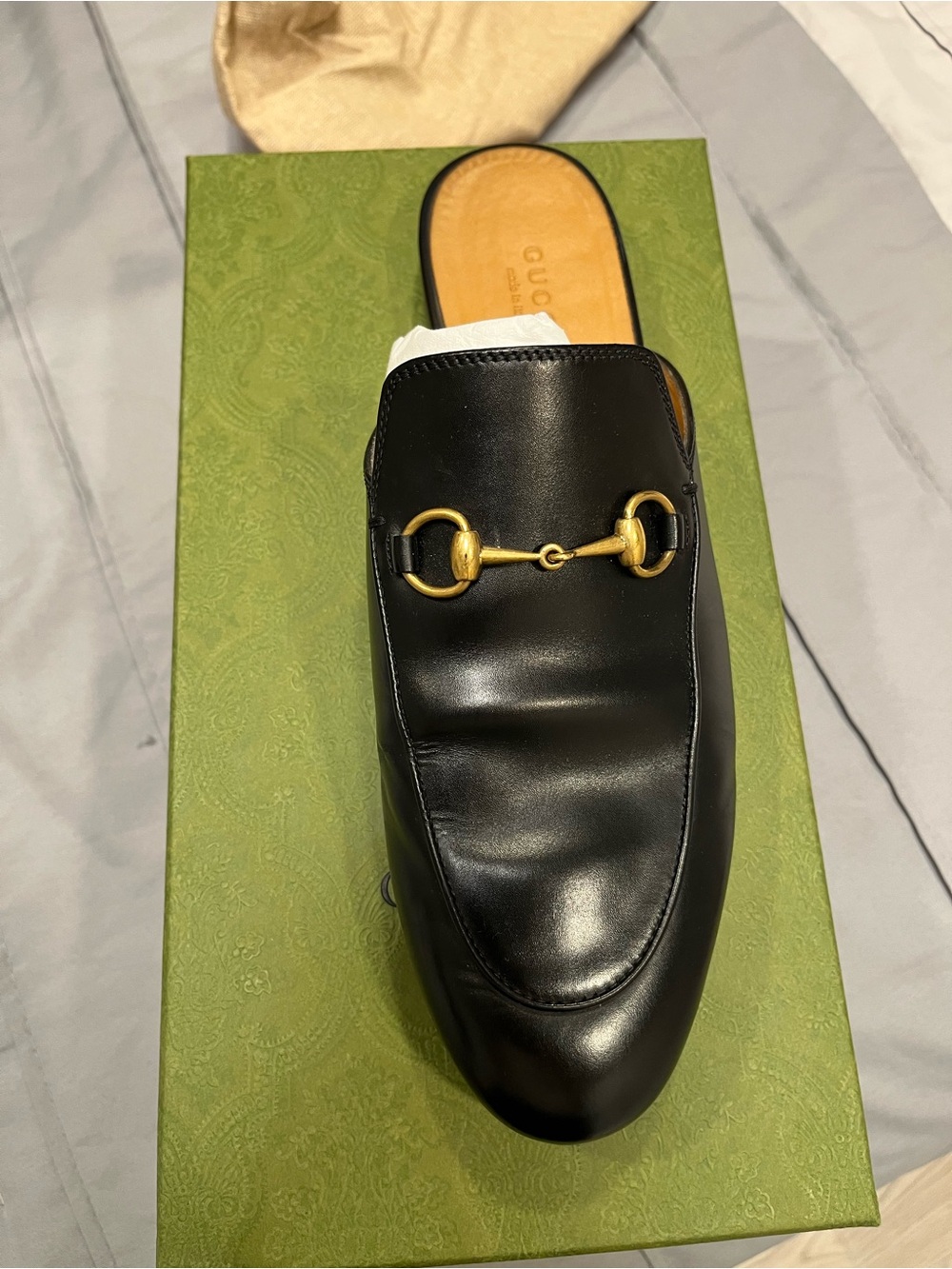 Gucci women black Leather Horsebit Loafer Mule